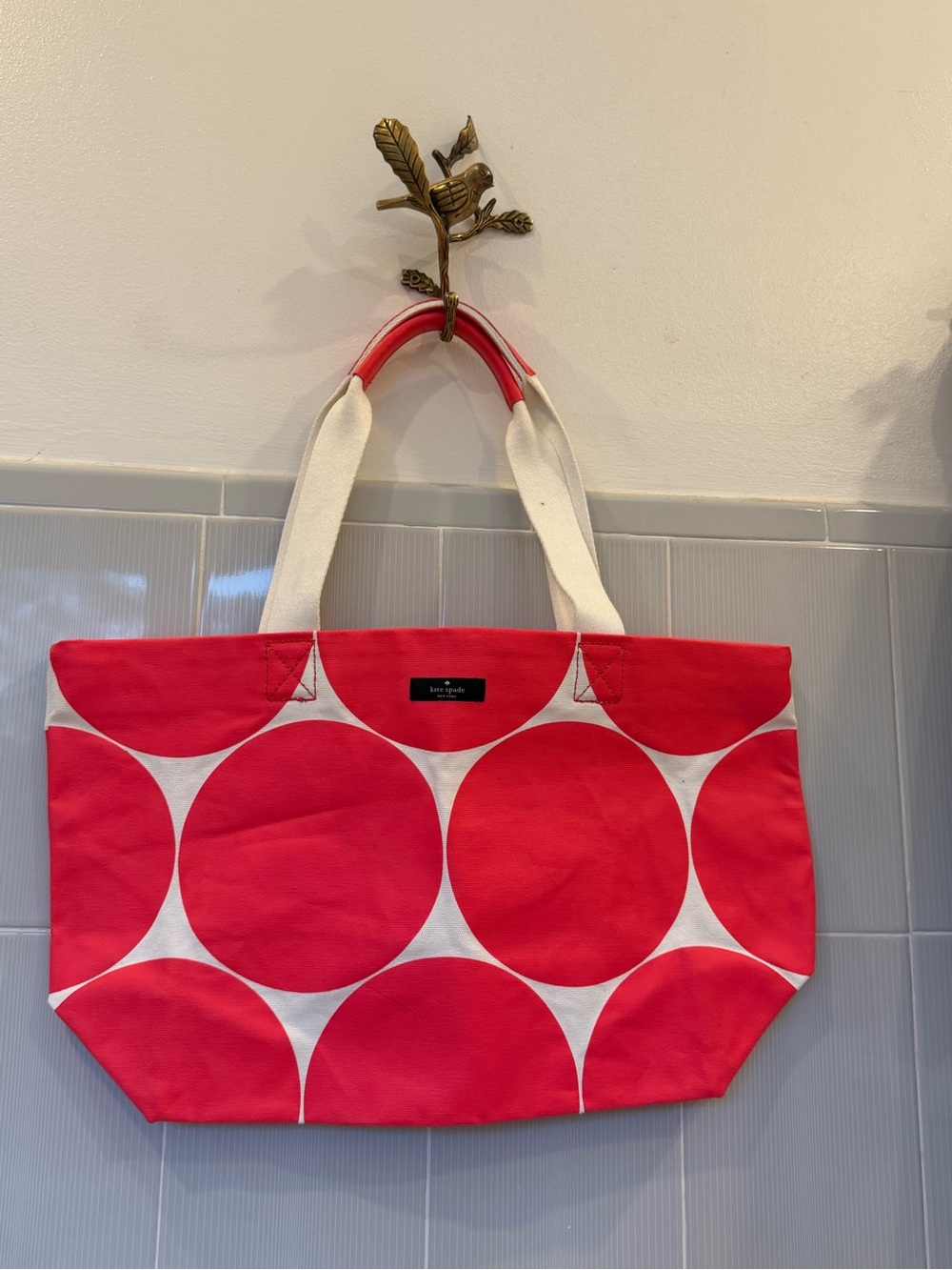kate spade Red and Cream Large Dot Canvas Tote